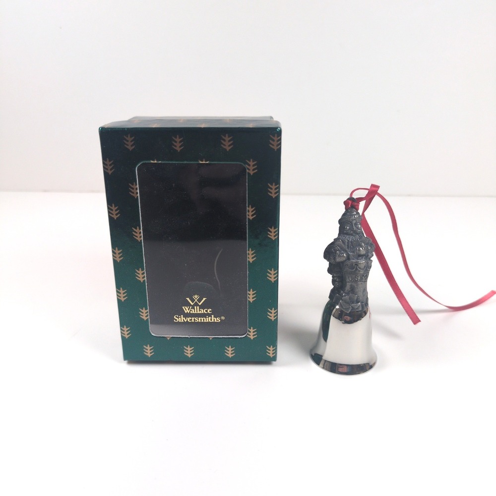 Vtg 90s Wallace Silversmiths Santa Claus Bell Ornament Silver Pewter Box